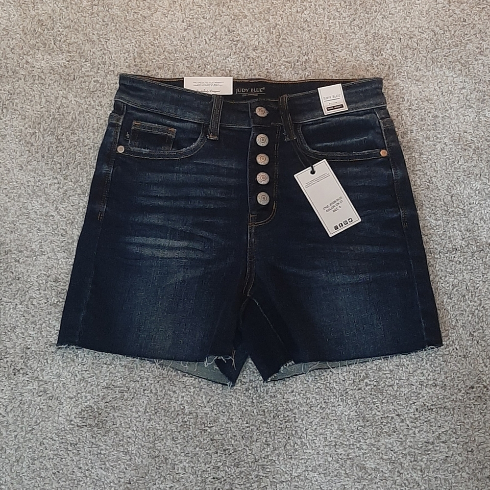 NWT Judy Blue High Rise Dark Wash Button Fly Cut-Off Denim Shorts